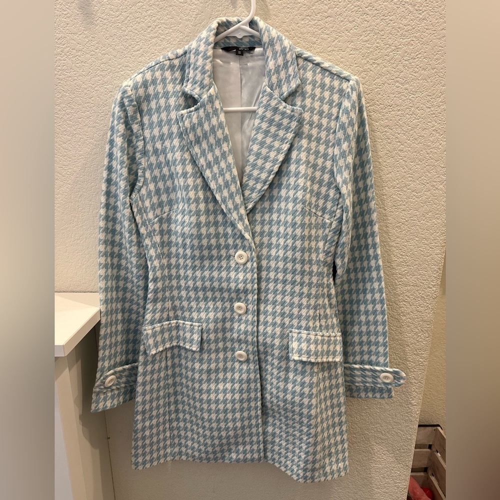 Zinc Light Blue Houndstooth Blazer